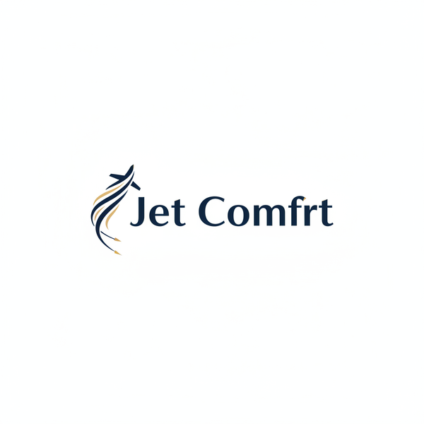 Create a clean, premium 1:1 logo for the brand Jet Comfrt.
Include a small abstract airflow or jet-inspired symbol paired with the brand name.
Use Midnight Navy #0F172A as the primary colour with subtle Soft Gold #C6A76A accents.
Modern luxury typography, minimal design, no gradients, no shadows.
White or transparent background.
Optimised for Shopify headers, product tags, and packaging.